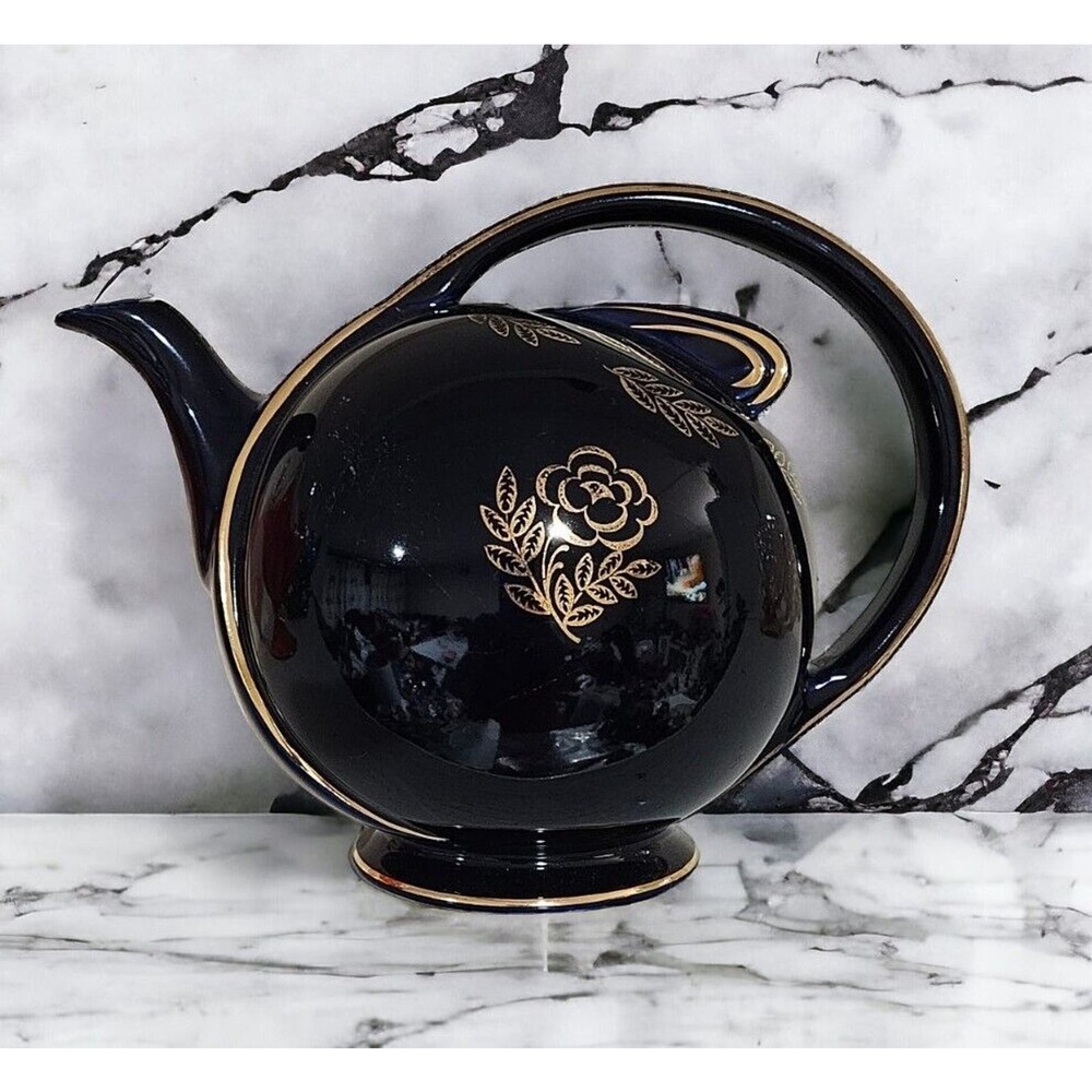 Vintage Hall Cobalt Blue Airflow Ceramic Teapot Art Deco